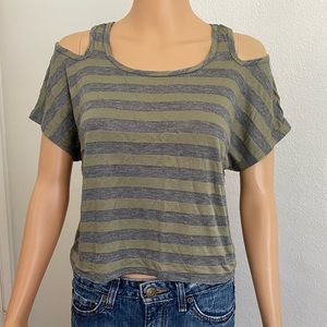 Forever 21 Gray and Green Striped Tee